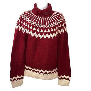 NWT Jones NY Vintage Turtleneck Sweater L 100% Merino Wool Fair Isle Nordic Red
